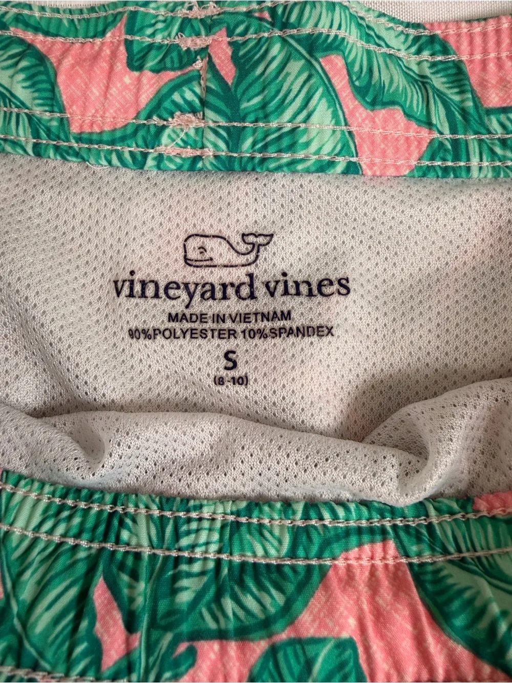Vineyard Vines Green Leaf Print Swim Trunks on Pink